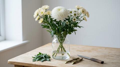 У хризантемы в вазе вода киснет раньше, чем вянет цветок
