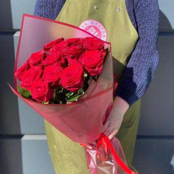 Красные розы 60 см 15 шт. (Россия) код  332031