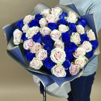 Белая и Синяя Роза 51шт 70см (Эквадор) [артикул букета  111818]